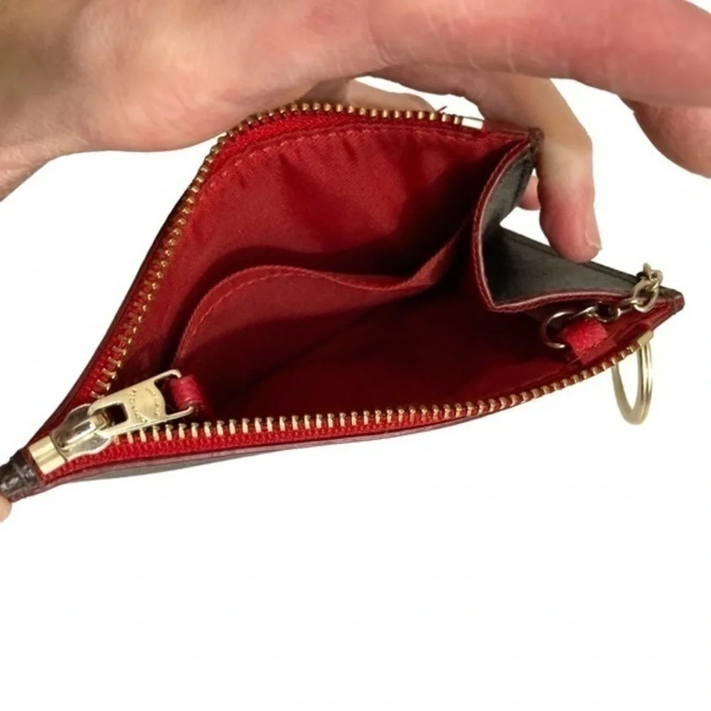 Coach keychain coin zipper case brown black red signature
